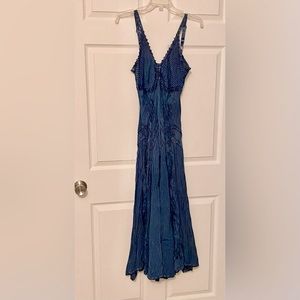 Denim/teal bias cut rayon dress